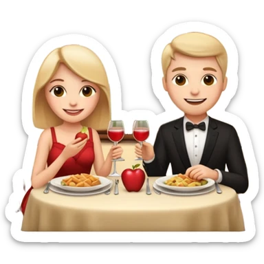 apple style emoji, couple having a romatic dinner date at home sticker
