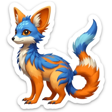 Feral Rare Fantasy colorful vibrant Vernid-Trico-species-Fakemon-creature by LiLaiRa, random markings, tufted tail, tufted ears, full body sticker
