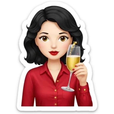 A woman with wavy black hair and a beautiful and authoritative cherry shirt drinking champagne sticker