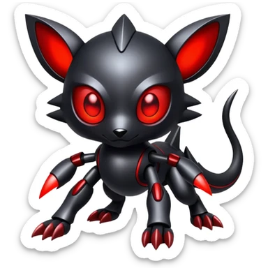Modern futuristic black dark fakemon-creature with red accents sticker