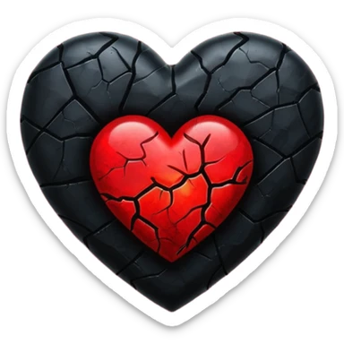 iOS style emoji, dark fantasy heart, black cracked heart, red inner glow, glossy sticker