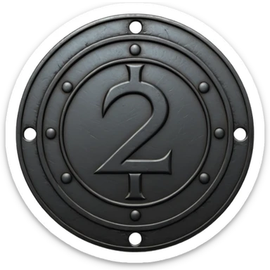 Minimal emoji, gothic metal coin made of black steel, engraved number 2 at the center, ancient industrial aesthetic, worn metal texture, no glow, no neon, flat emoji design, centered, transparent background sticker