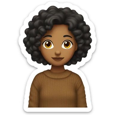 Tan girl with long black curly hair wearing fall sweater sticker