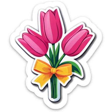 pink tulip bouquet with a bow sticker
