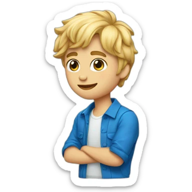 Garçon avec cheveux blonds, yeux bleu et vêtements bleu sticker