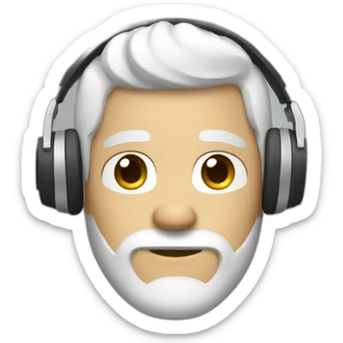 white curled hair brun guy with white headphone and short beard sticker