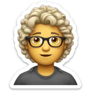 Niño blanco gordito con pelo rizado largo y gafas sticker