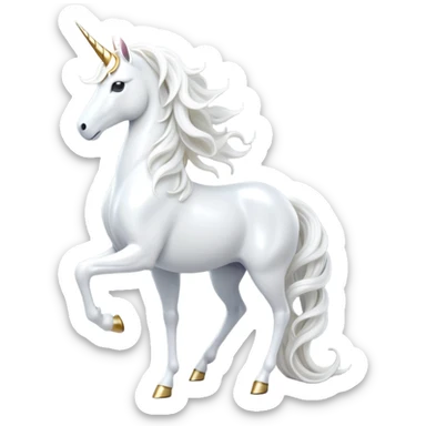 cinematic-beautiful-white-unicorn-full body-emoji,-poised-and-regal,-with-a-slender,-ethereal-form-draped-in-a-pristine-white-color,-a-flowing-mane-and-tail,-and-a-glistening,-spiraled-horn-that-radiates-pure-light,-simplified-yet-sharp-and-majestic, zoomed out to show a majestic unicorn sticker