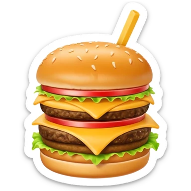 Crea una escena que contenga una hamburguesa, un frappé y papas fritas sticker
