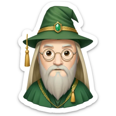 albus dumbledore from harry potter with green headmaster tassel hat and decorative motifs sticker