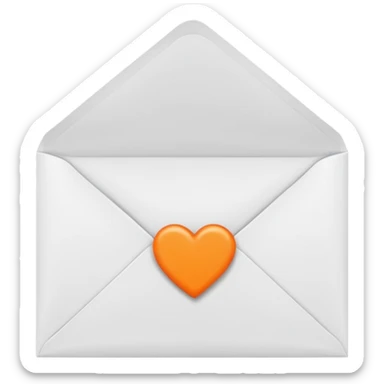 white envelop with small orange heart inside sticker