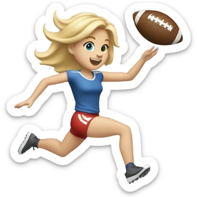 Blonde hair girl catching a football in mid air sticker