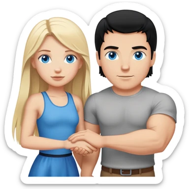 Buff and Tall white man with black hair and white girl with long blonde hair and blue eyes holding hands sticker