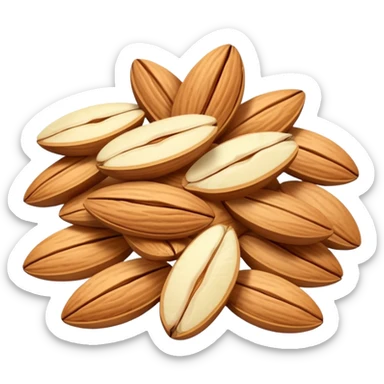 small pile of sliced almonds, thin, ivory to pale gold, natural irregular shapes, soft lighting, subtle shadows, no bowl, no utensils, no faces, transparent background, emoji scale sticker