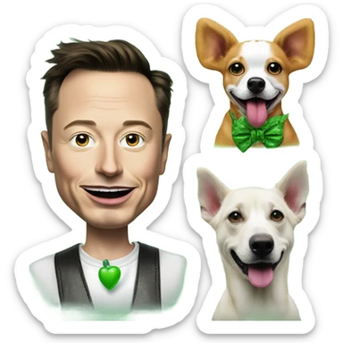 elon musk with a clown face and green nose with a dollar sign on it and puppy dog tongue and ears like an egirl sticker