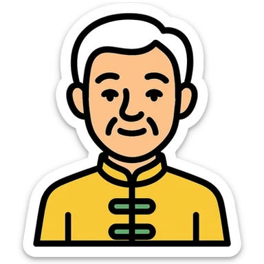 white haired handsome Chinese man icon with lineal color and black outlines sticker