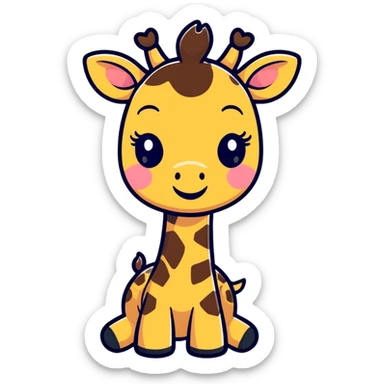 An adorable, blushing giraffe emoji with big, sparkly eyes, a shy smile, and exaggerated rosy cheeks. The design should be ultra-cute, with a rounded face and tiny features. Ideal for 'aww' or 'thanks' reactions in chat. sticker