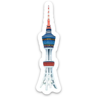 Cinematic Realistic N Seoul Tower Landmark Emoji, featuring the iconic tower perched atop Namsan Mountain, glowing against the night sky with panoramic city lights stretching beyond. sticker