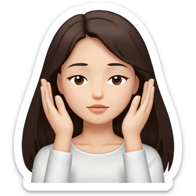 Girl long dark brown hair light medium skin hands lifted eyes closed white top sticker