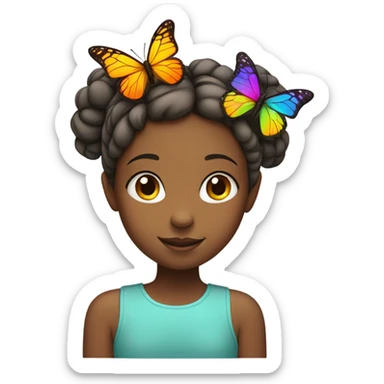 A girl with a butterfly on her head sticker