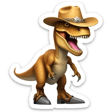 T rex wearing a cowboy hat and heels sticker