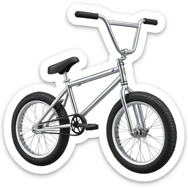 Classic BMX trick bike with detailed features, metallic frame, knobby tires, high handlebars, standard BMX proportions sticker