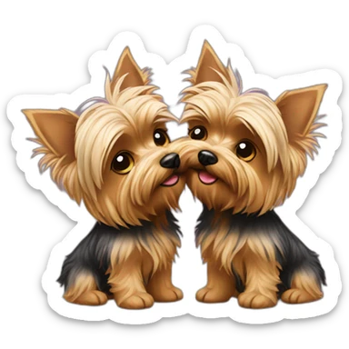 two Yorkshire terriers kissing sticker