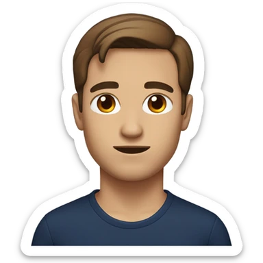 Guy with a navy blue shirt, brown straight hair down his forehead and brown eyes sticker