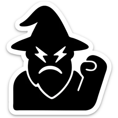 angry wizard with lightning eyes and a balled up fist sticker