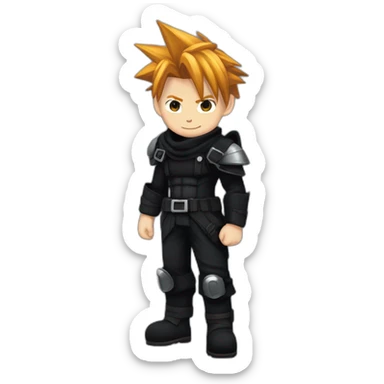 Ginger hair cloud strife hero with black gear clothes full body sticker