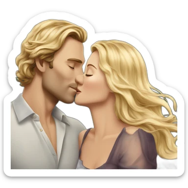 Tom Hiddelston kissing blond woman with very very long wavy hair sticker