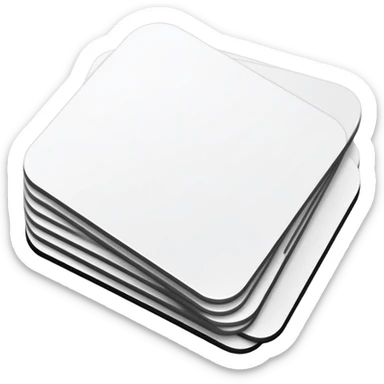 two white flashcards stacked, rounded corners, thin black border, top card offset up and left, subtle gray shadow, minimal sticker