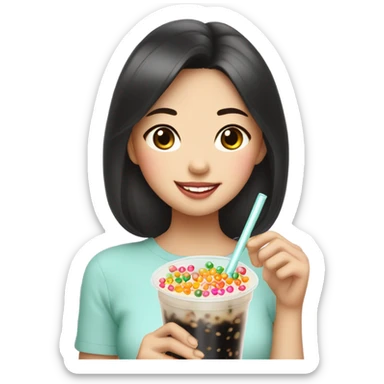 Boba with Asian girl drinking it sticker