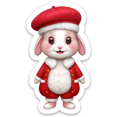 A cute full-length bunny smiley face standing on the side, wearing a stylish red beret. sticker