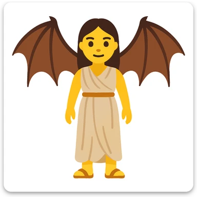 Convert this exact woman to a normal emoji style. Keep her ancient ordinary outfit and add realistic dragon wings. The style should resemble classic apple style emojis with simple and concise features, but maintain the outfit and wings details clearly. sticker