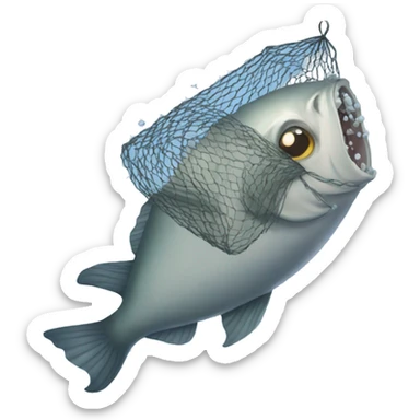 a dead fish sinking with a net in the ocean sticker