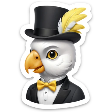 A cockatoo dressed in a tuxedo and a top hat sticker