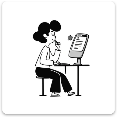 Person with calm expression, breathing deeply, finger hovering over keyboard, email draft visible sticker