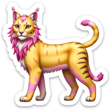 Yellow and pink Fairy-type Bobcat-Lynx-Lion-Fakémon full body sticker