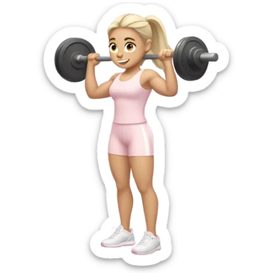caucasian girl with pale pink gym outfit lifting weights sticker