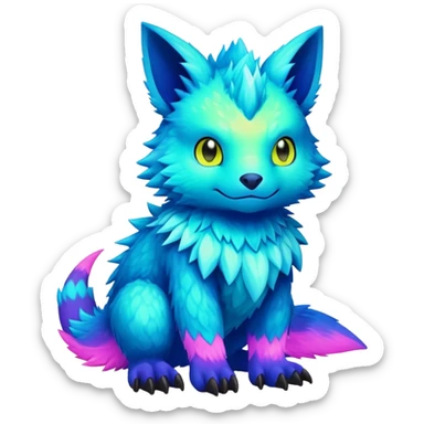 exotic lush warm-colored neon-colored Digimon-Fionbri-creature sticker