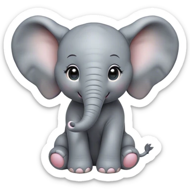 Cinematic Cute Baby Elephant Portrait Emoji, Head tilted playfully and inquisitively, featuring a velvety gray hide with oversized floppy ears and round, sparkling eyes filled with wonder, Simplified yet irresistibly adorable features, highly detailed, glowing with a warm, friendly glow, high shine, affectionate and spirited, stylized with a touch of playful charm, bright and endearing, soft glowing outline, capturing the essence of a mischievous yet loving baby elephant, so playful it feels like it could trundle out of the screen into your arms! sticker