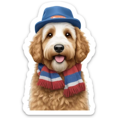 Bernedoodle with tennessee smokies hat and scarf sticker