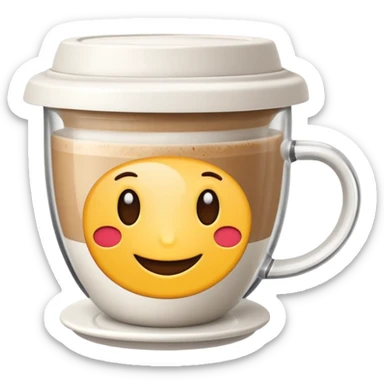 cappuccino cup with a label and a lid, clear modern emoji style sticker