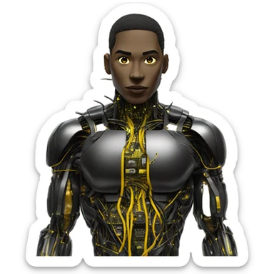 black and yellow cyborg with wires and circuitry  sticker