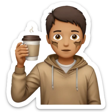Create an emoji that shows a person wearing torn clothes with visible dirt marks and an empty cup. sticker
