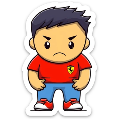 depressed man wearing a Ferrari t-shirt sticker