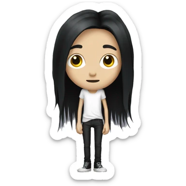 Skinny pale rockstar with long black hair sticker