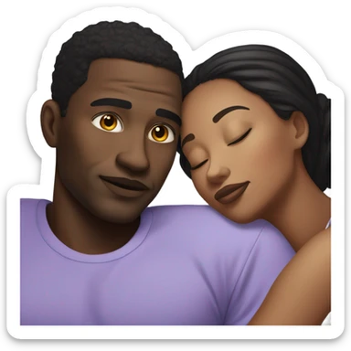 Black medium toned Man and black light toned woman laying down together  sticker