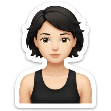 a white woman with short tomboy wavy black hair wearing men's black tank top sticker